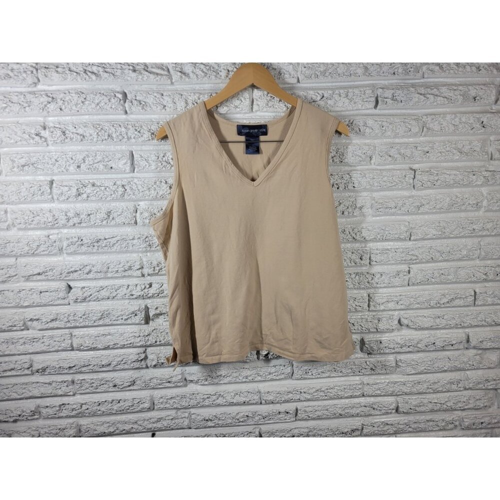 Susan Graver QVC Womens Top 1X Plus Sleeveless Beige Cotton Blend Career C12E